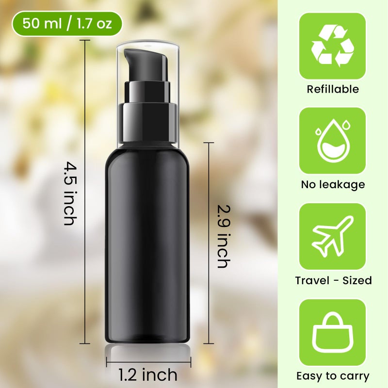 RAYNAG 5 Pack Travel Pump Bottles Empty Refillable Plastic Pump Bottle Spray Bottle Dispenser With Black Cap for Lotion Cream Essential Oil Travel Container, 50ml/1.7oz (Black) - Image 3